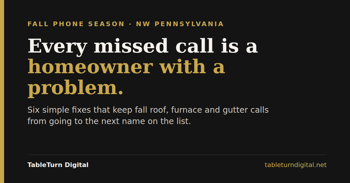 Branded card reading Every missed call is a homeowner with a problem